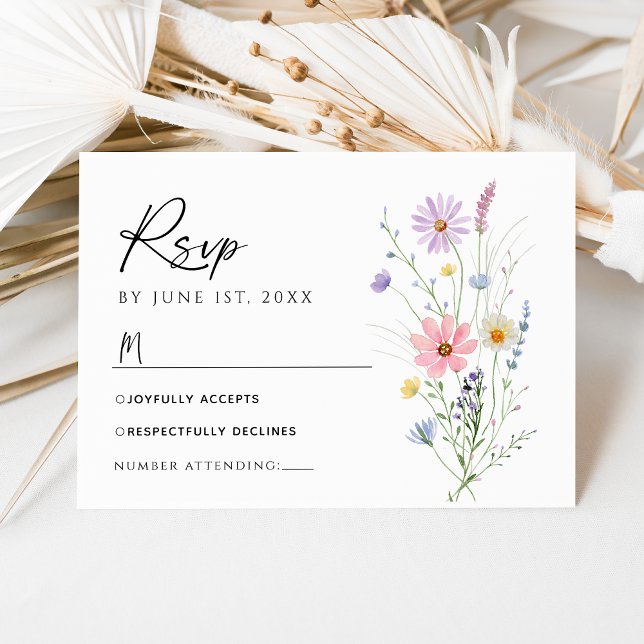 Delicate Wildflower Garden Wedding RSVP Card (Subido por el creador)