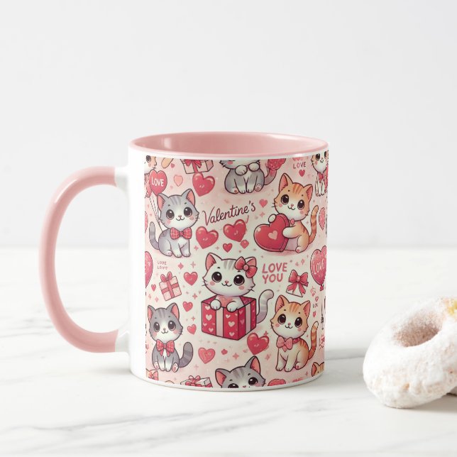 Deliciosa taza de gato del día de San Valentín - r (Con donut)