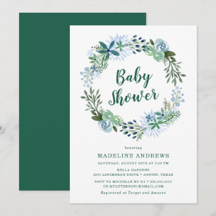 Delicioso Floral   Invitación verde a Baby Shower