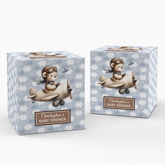 Delicioso piloto de ositos de peluche Fiesta caja  (Delightful Teddy Bear Pilot Party Baby Favor Box)