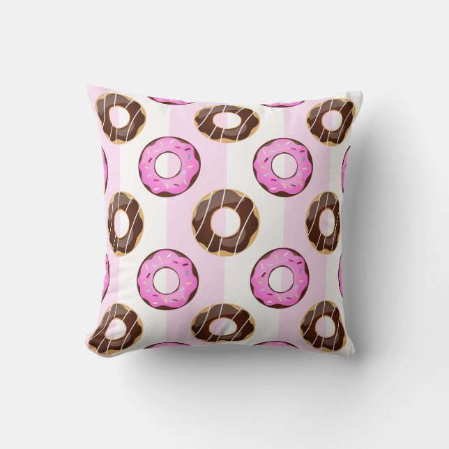 Deliciosos Donuts rayas rosadas Patrón de almohada (Anverso)