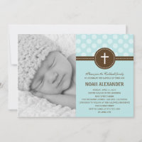 Deliciosos puntos Foto Christening Invitación Azul