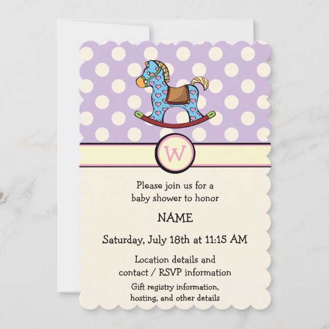 Delight Hearts Rocking Horse Shower Invitación (Anverso)