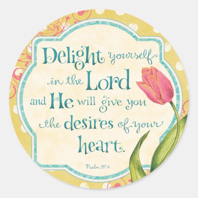 Delight in the Lord Bible Verse Round Pegatinas (Anverso)