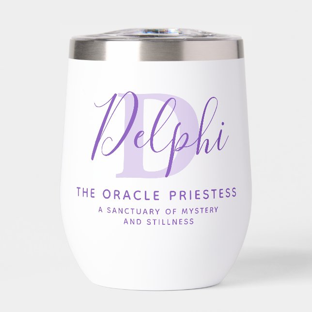 Delphi name meaning and monogram purple text (Frente)