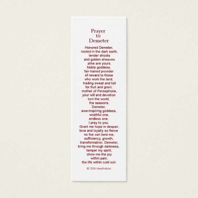 Demeter Prayer Card (Frente)