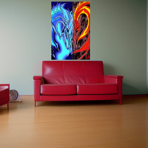 Demón de agua e incendio   Poster de arte de IA