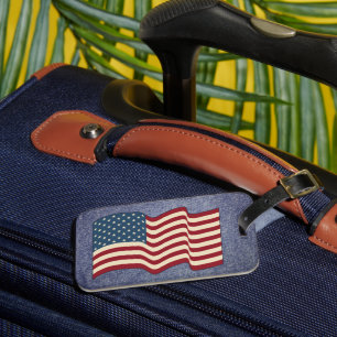 Denim American Flag Lumaletas Etiqueta de crucero 