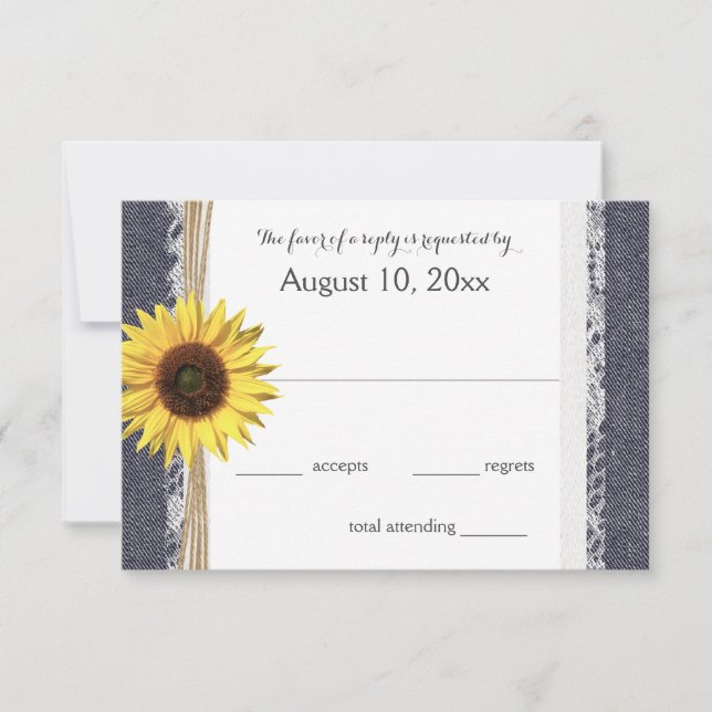 Denim and Lace Sunflower Wedding RSVP (Anverso)