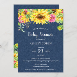 Denim Baby Shower Invitación con girasoles