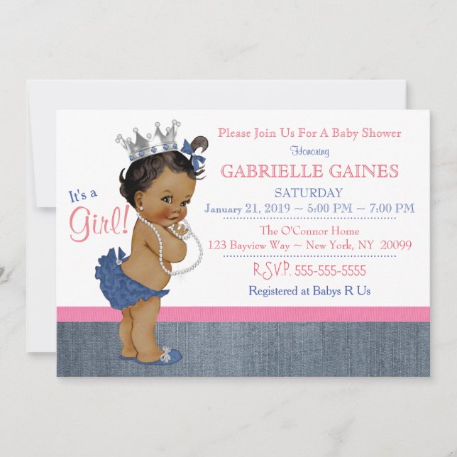 Denim Chica Invitación a Baby Shower Personalizada (Anverso)
