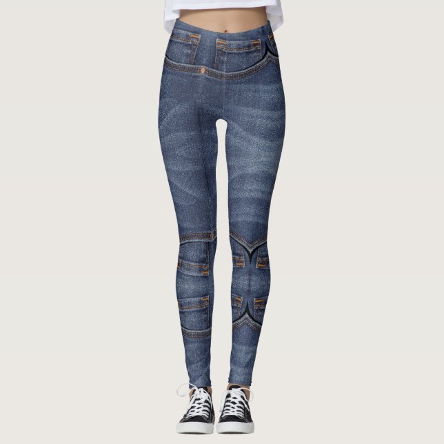 Denim de bolsillo falso azul Leggings (Anverso)