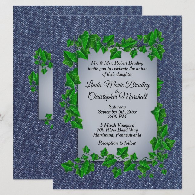 Denim de matrimonio de campo Invitación de 6,5" x  (Anverso / Reverso)