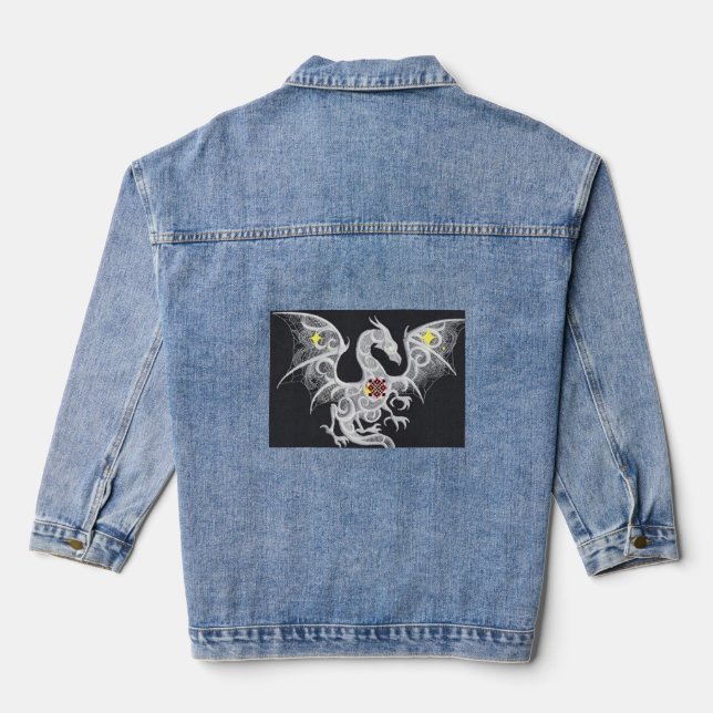 Denim Delight, bordado por dragón, con chaqueta de (Reverso )