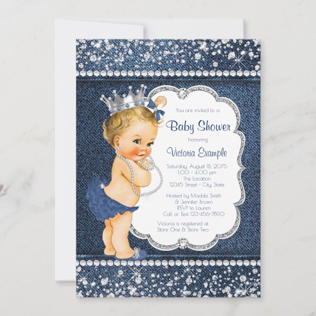 Denim Diamond Chica Baby Shower Invitaciones (Anverso)