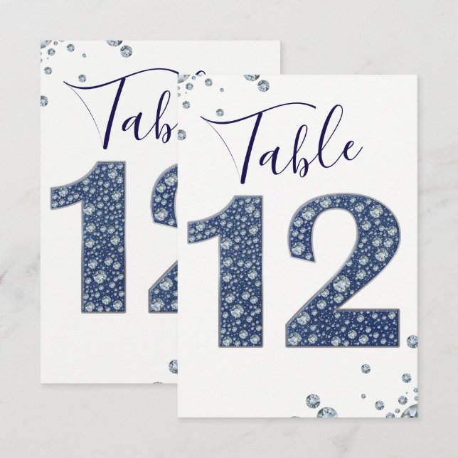 Denim & Diamonds Bling Sparkle Número de Mesa 12 (Anverso / Reverso)