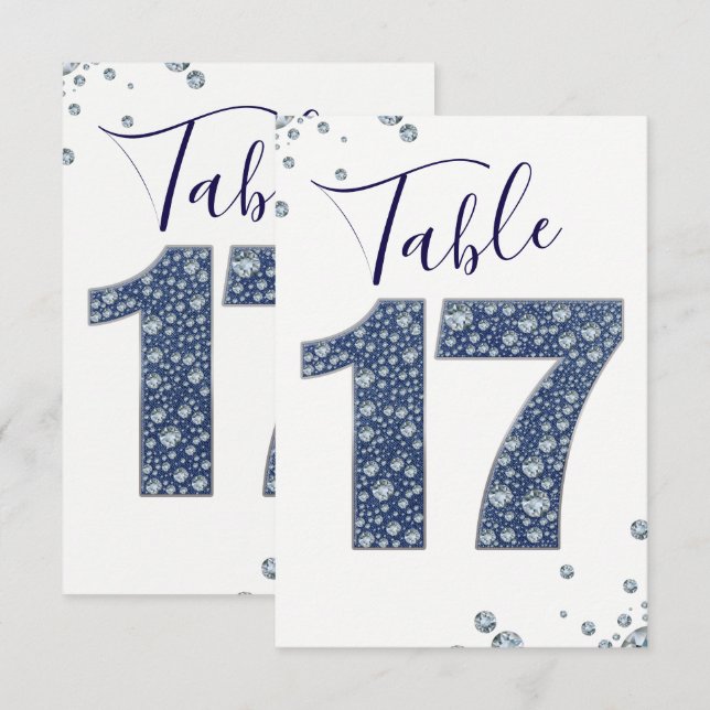 Denim & Diamonds Bling Sparkle Número de Mesa 17 (Anverso / Reverso)