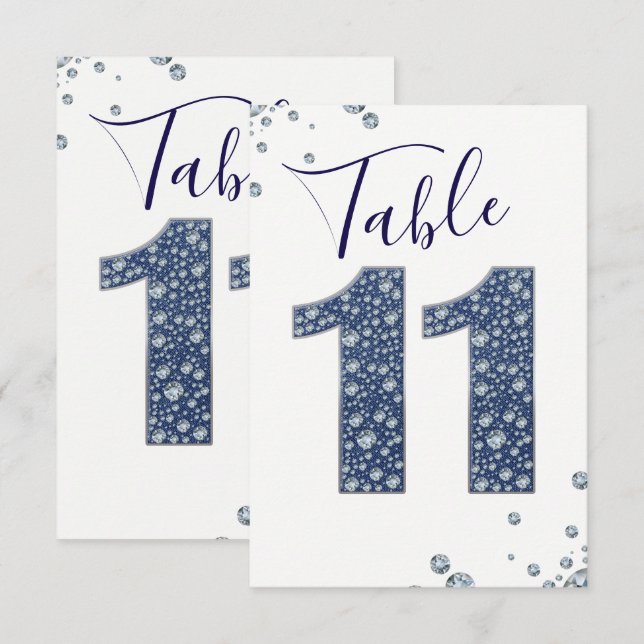 Denim & Diamonds Brillo Destello Número de Mesa 11 (Anverso / Reverso)