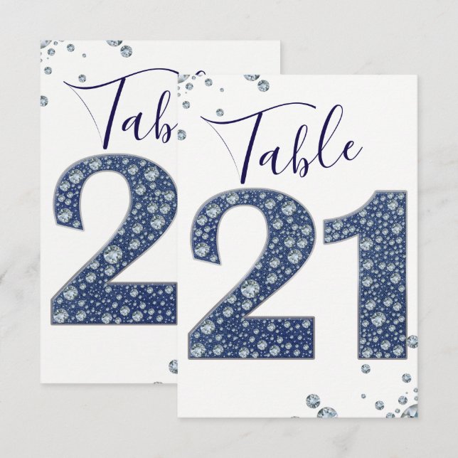 Denim & Diamonds Brillo Destello Número de Mesa 21 (Anverso / Reverso)