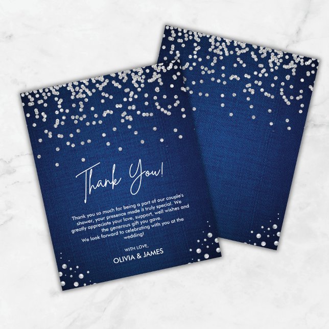 Denim Diamonds Pearl Wedl Shower Gracias Tarjeta (Budget Denim Diamonds Pearl Wedding Shower Thank You Card    )