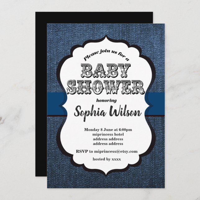 Denim Invitación , Baby Shower (Anverso / Reverso)