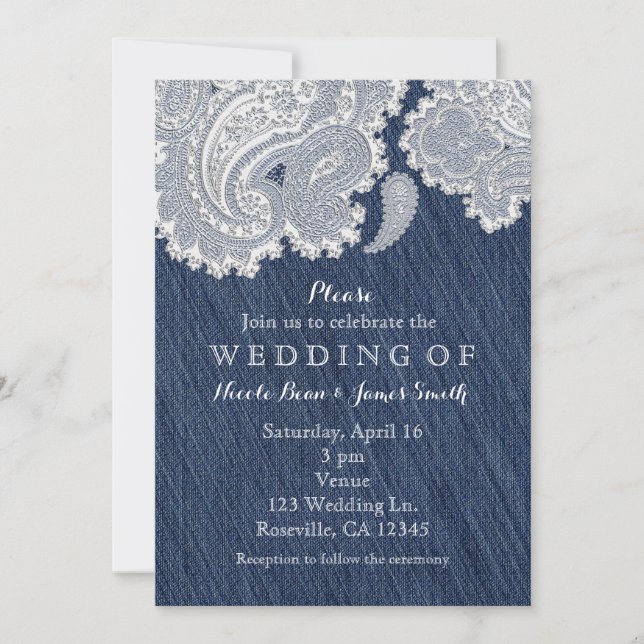 Denim Jean y White Lace Wedding Invitaciones (Anverso)