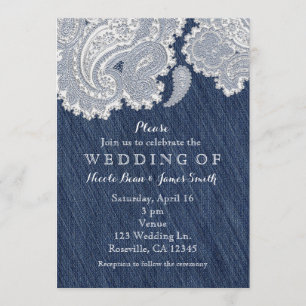 Denim Jean y White Lace Wedding Invitaciones
