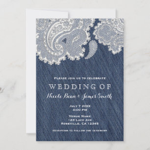 Denim Jean y White Lace Wedding Invitaciones
