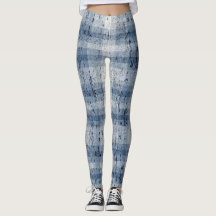 Denim Look Crackle Plaid Leggings