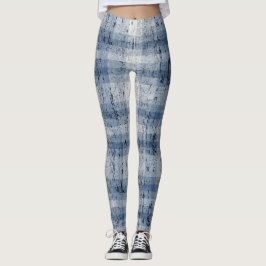 Denim Look Crackle Plaid Leggings