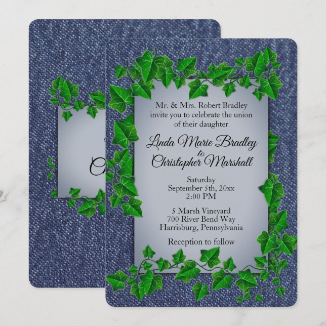 Denim Vines Wedding Invitación (Anverso / Reverso)