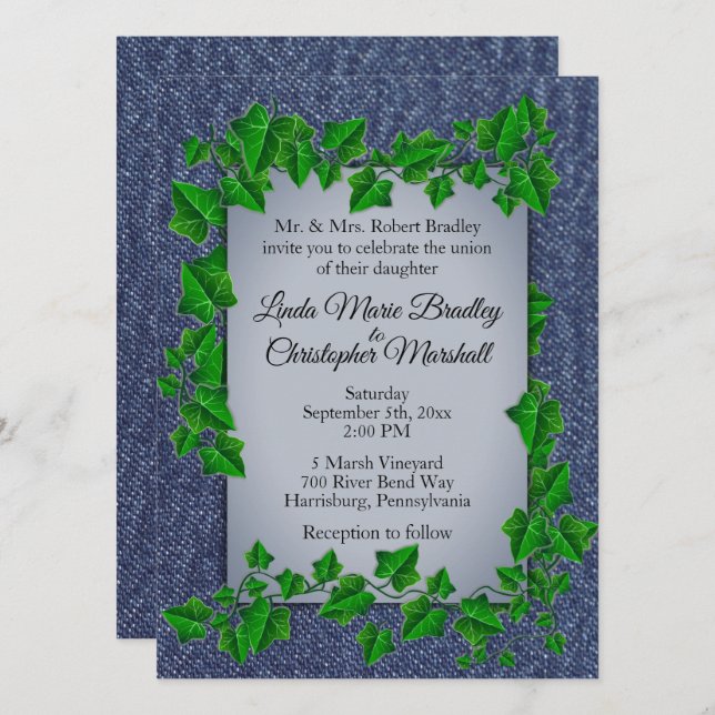 Denim Vines Wedding Invitación (Anverso / Reverso)