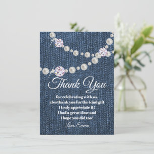 denim y perla de diamante, tarjeta de agradecimien