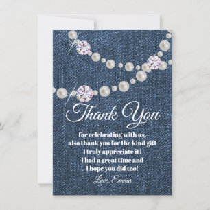 denim y perla de diamante, tarjeta de agradecimien