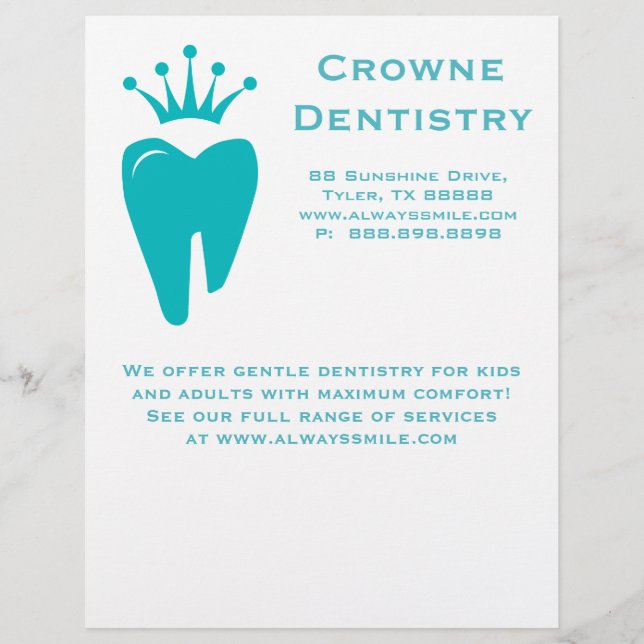 Dentista Flyer Cute Crown Tooth Logo Azul (Frente)