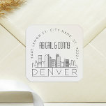 Denver Boda | Sello para sobres predirigido<br><div class="desc">Ahorra tiempo y da una impresión al enviar tus invitaciones de boda. Estos pegatinas de sello para sobres, con su nombre en inglés, se presentan en un elegante y moderno estilo de decoración y cuentan con un ilustracion de la ciudad de Denver y su paisaje único. Los colores neutros son...</div>