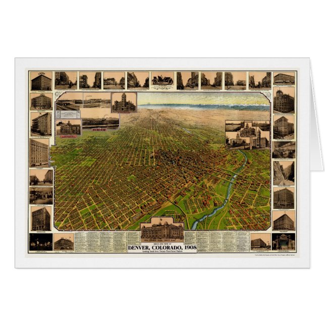 Denver, mapa panorámico del CO - 1908 (Anverso (Horizontal))