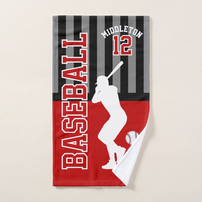 Deporte de béisbol en rojo y negro (Toalla de mano)