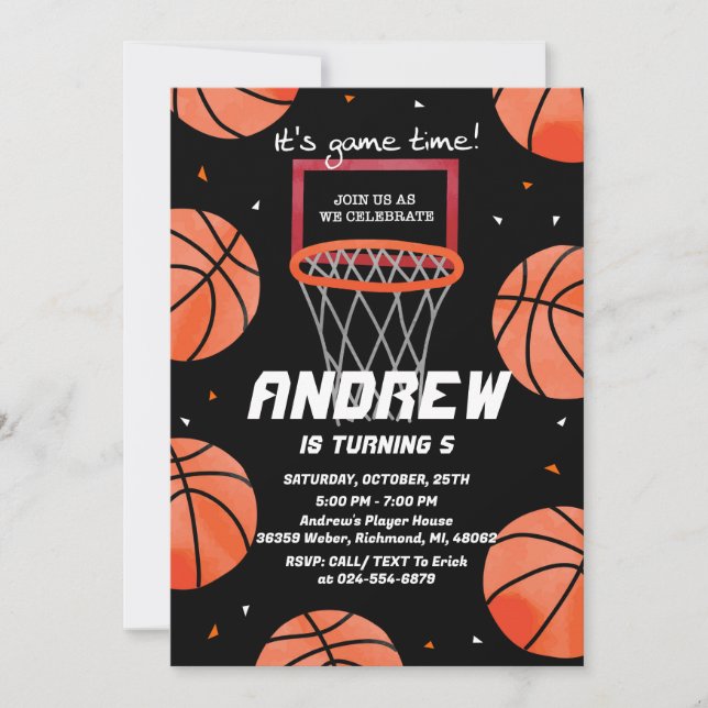 Deporte de invitación de cumpleaños al baloncesto  (Anverso)
