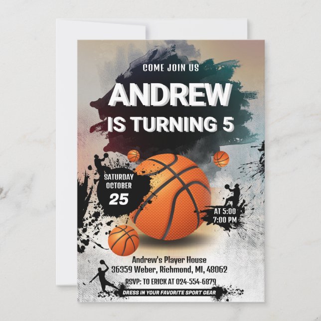 Deporte de invitación de cumpleaños al baloncesto  (Anverso)