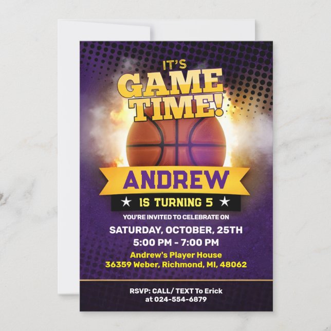 Deporte de invitación de cumpleaños al baloncesto  (Anverso)