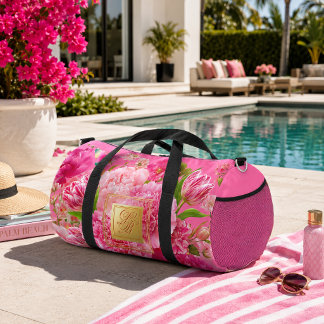 Deporte Grande Bolso de viaje con monograma floral rosa y verde G