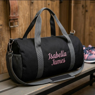 Deporte Pequeño Bolso de Gimnasio Rosa Negro con Nombre Personaliz