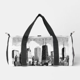 Deporte Pequeño Bolso de viaje negro moderno de Chicago con impres