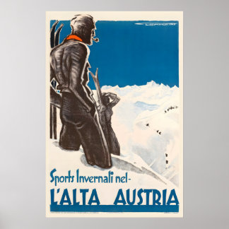 Deportes de invierno en Alta Austria Póster vintag