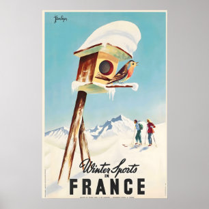 Deportes de invierno en Francia Póster vintage de