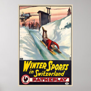 Deportes de invierno en Suiza Póster vintage de es