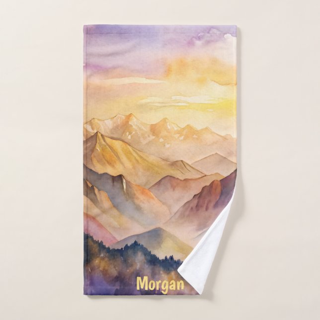 Deportes personalizados de acuarela de montaña Sun (Toalla de mano)