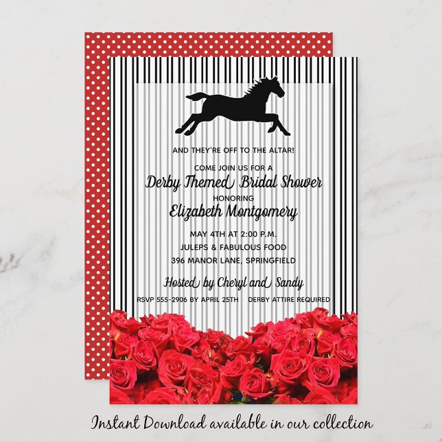Derby Bridal Shower Red Roses Racehorse Invitación (INSTANT DOWNLOAD available in our collection to send your invites digitally.)