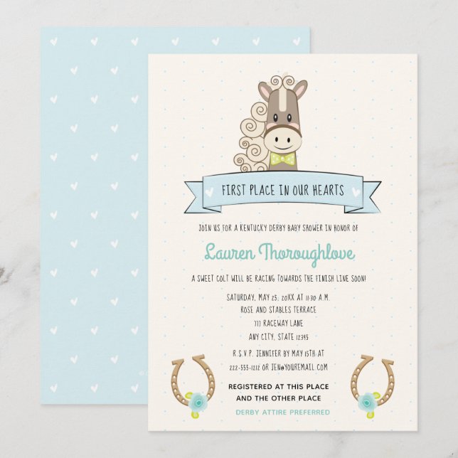 Derby Horse Baby Boy Invitaciones a la ducha (Anverso / Reverso)